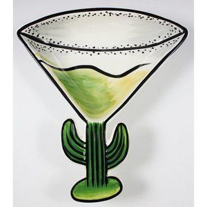 Clay Art Margarita Cactus Serving Bowl Hand Painted Discontinued Salsa Pattern